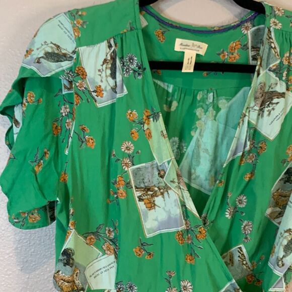 Meadow rue by Anthropologie green wrap bon voyage  blouse 14 - Picture 2 of 5